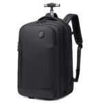 Arctic Hunter Trolley Backpack Expandable 52L Multiple Pockets Business Trolley Bag with 2 Wheels Aluminum Rolling Laptop Bag Stylish Suitcase for Business Travel Water Resistant Black