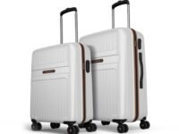 Aristocrat Atlas Set of 2 Trolley Bag 55cm & 66cm | Small+Medium | Hard Luggage | Smooth 8-Wheel Suitcase | Secure Combination Lock with Sturdy Zipper | Full Fabric Convipack| 3-Year Warranty (White)