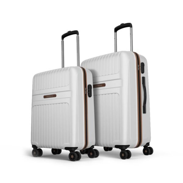 Aristocrat Atlas Set of 2 Trolley Bag 55cm & 66cm | Small+Medium | Hard Luggage | Smooth 8-Wheel Suitcase | Secure Combination Lock with Sturdy Zipper | Full Fabric Convipack| 3-Year Warranty (White)