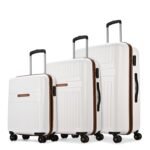 Aristocrat Atlas Set of 3 Trolley Bag 55,66 & 77cm | Small+Medium+Large | Hard Luggage | Smooth 8-Wheel Suitcase | Combination Lock with Sturdy Zipper | Full Fabric Convipack | 3-Year Warranty (White)
