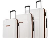 Aristocrat Atlas Set of 3 Trolley Bag 55,66 & 77cm | Small+Medium+Large | Hard Luggage | Smooth 8-Wheel Suitcase | Combination Lock with Sturdy Zipper | Full Fabric Convipack | 3-Year Warranty (White)