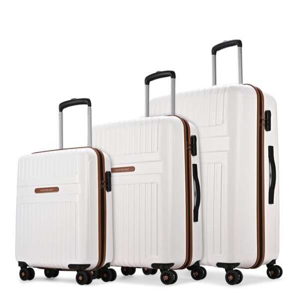Aristocrat Atlas Set of 3 Trolley Bag 55,66 & 77cm | Small+Medium+Large | Hard Luggage | Smooth 8-Wheel Suitcase | Combination Lock with Sturdy Zipper | Full Fabric Convipack | 3-Year Warranty (White)