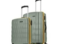 Aristocrat Comet Set of 2 Trolley Bag 56, 66cm | Small+Medium| Hard Luggage| Smooth 8-Wheel Suitcase| Combination Lock With Sturdy Zipper| Full Fabric Convipack | 3-year International Warranty (Green)