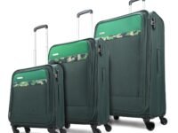 Aristocrat Commander Set of 3 Trolley Bag 55, 69 & 79cm | Small+Medium+Large | Soft Luggage | Smooth 4-Wheel Suitcase | Combination Lock | Premium Polyester Fabric with PVC Coating (Green)