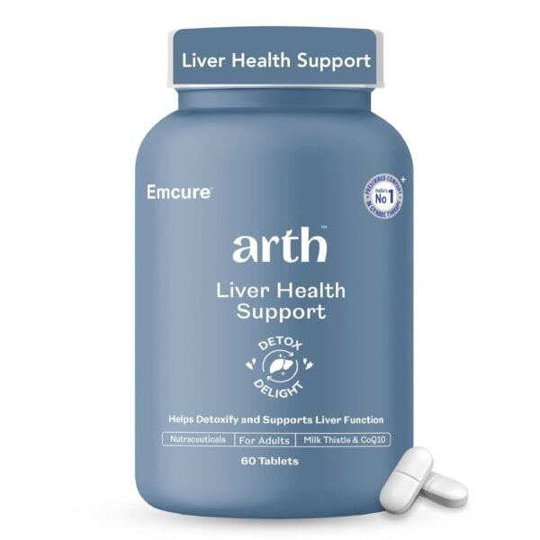 Arth Liver Health Supplement | With Milk Thistle (Silymarin 600mg), CoQ10, Vitamin C & E | Helps in Fatty Liver Management & Digestion | Anti-inflammatory & Antioxidant Support | For Men & Women | 60 Veg Tablets