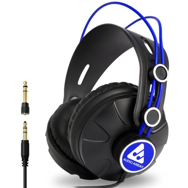 Audio Array AH-60-BL, 60Ω, Professional Monitoring Headphones | 53mm Drivers | 10Hz–30KHz | 105dB SPL | Closed-Back, DJ & Studio | 3m Cable with 3.5mm & 6.3mm Plugs (Blue)