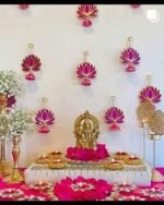 BENAVJI Presents Handmade MDF Wood Lotus Hangings Jhumki Style for Diwali Home Decor Temples Mandir Pooja Rooms All Festival Decorations Pink Color Lotus Pack of 6