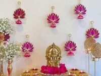 BENAVJI Presents Handmade MDF Wood Lotus Hangings Jhumki Style for Diwali Home Decor Temples Mandir Pooja Rooms All Festival Decorations Pink Color Lotus Pack of 6