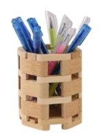 Bamboo Pen Holder for Desk, Wooden Pencil Organizer for Office and Home, Bamboo Desk Organizer for Stationery, Makeup Brushes and Art Supplies, Round Design