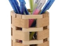Bamboo Pen Holder for Desk, Wooden Pencil Organizer for Office and Home, Bamboo Desk Organizer for Stationery, Makeup Brushes and Art Supplies, Round Design