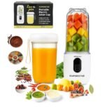 Blender Mixer Grinder | Mini Blender for Smoothies & Juices | 2-Jar Capacity (500ml*2) | 230W | 6 Blade || Type-C Charging & Battery Indicator | Auto-Stop After 40s (White)