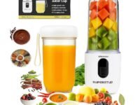 Blender Mixer Grinder | Mini Blender for Smoothies & Juices | 2-Jar Capacity (500ml*2) | 230W | 6 Blade || Type-C Charging & Battery Indicator | Auto-Stop After 40s (White)
