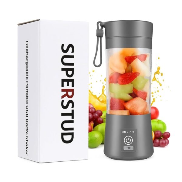 Blenders For Smoothies And Juices || 2000mAh Battery, 380ml Jar, 230 Watt || 4 Sharp SS Blade || USB-C Rechargeable Battery || Child Lock || Smoothie Maker for Gym, Office, Kitchen (Grey)