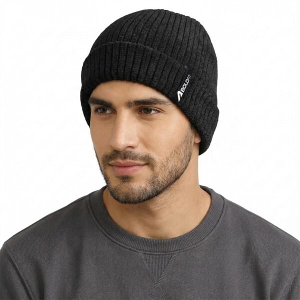 Boldfit Beanie Cap for Men Woolen Winter Cap for Men Woolen Cap for Women in Winter for Thermal Wear Stylish Soft Winter Caps for Boys & Girls for Warm Wear Head Winter Cap Woollen Garam Topaa Black