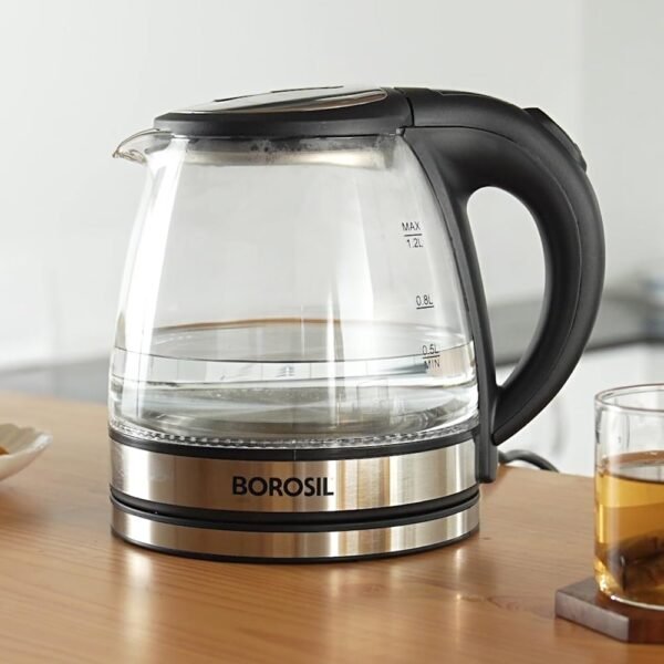 Borosil 1.2L Crystal Electric Glass Kettle | Made in India Borosilicate Glass Body with Blue Backlight | Auto Cut-Off, 360° Base, Spout Filter | Fast Boil | Cord Winder | 1 Year Warranty