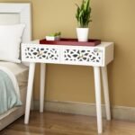 Brown Art Shoppee End Table, Drawer Dresser for Bedroom,Side Table with Drawer, Bedside Furniture, Night Stand, MDF End Table with 4 Wooden Legs for Bedroom,Living Room (Full White)