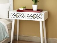 Brown Art Shoppee End Table, Drawer Dresser for Bedroom,Side Table with Drawer, Bedside Furniture, Night Stand, MDF End Table with 4 Wooden Legs for Bedroom,Living Room (Full White)