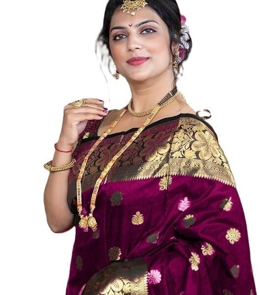 C J Enterprise Women's Pure Soft Kanjivaram Silk Saree For Wedding Banarasi Style Sari With Blouse Piece (Vruksh-50)