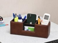 CLADD INTERNATIONAL Compact Desk Organiser Faux Leather Rectangular Stylish Design Use for Storage | Home | Kitchen | Make Up | Card | Mobile | Stationary (Counter Brown)