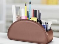 CLADD INTERNATIONAL Vegan Leather Remote Control Desk Organizer | Mutli Compartment Functional Holder Box | Office Storage Caddy | Store Accessories | Brown, Stationery