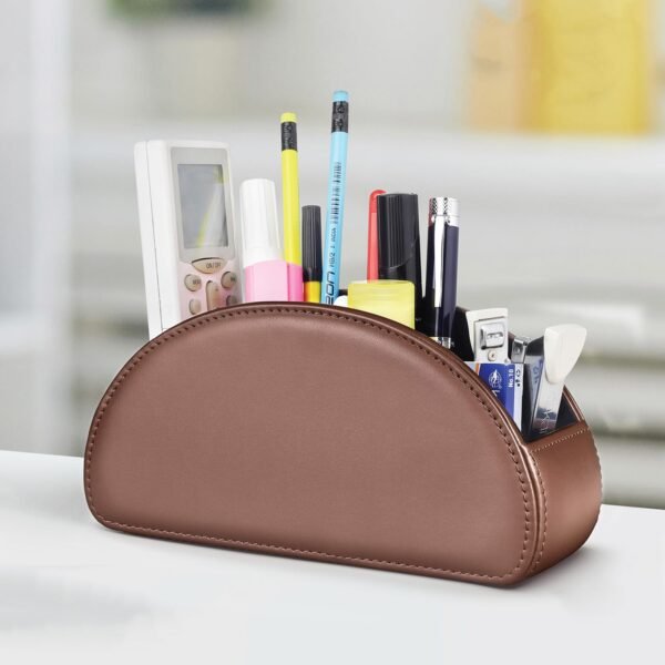 CLADD INTERNATIONAL Vegan Leather Remote Control Desk Organizer | Mutli Compartment Functional Holder Box | Office Storage Caddy | Store Accessories | Brown, Stationery