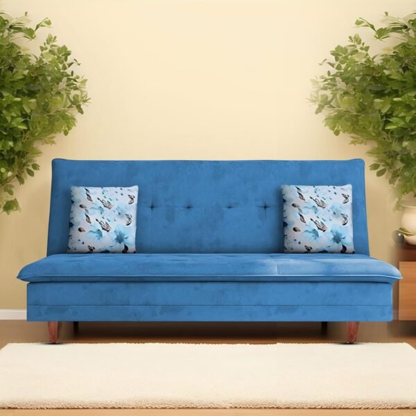 Calvin 3 Seater Sofa Cum Bed for Living Room (Turquise Fabric) Premium Fabric Sofa