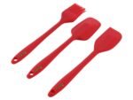 Clazkit Premium Silicone Non-Stick Spatula and Brush with Scraper for Cooking, Baking and Mixing with Stainless Steel Core, 3-Pieces,Red,Length 21cm