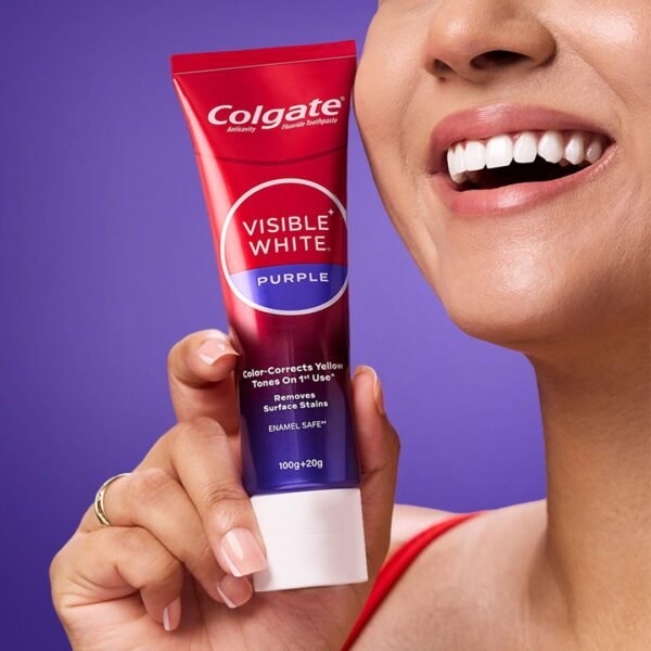 Colgate Visible White Purple Toothpaste for Teeth Whitening, Helps Remove Surface Stains, Whitens Yellow Teeth, Enamel-Safe for Daily Use, 120g