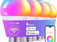 Consciot Smart LED Light, WiFi Color-Changing A19 E26 Lamp Compatible with Alexa & Google Home, 60W Equivalent, Music Sync, Dimmable, 4 Pack