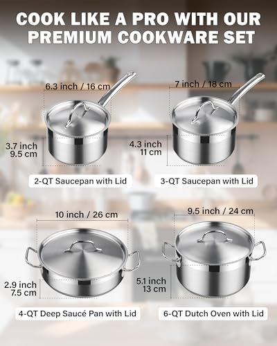 Cooks Standard Professional Stainless Steel Cookware set 8PC, 8 PC, Silver