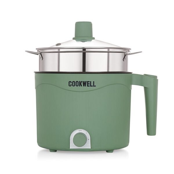 Cookwell Multipurpose Cook Kettle With 1.5L Nonstick Inner Pot, Stainless Steel Mess, Idli Stand, Stainless Steel Steamer, Egg Tray (600W)