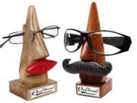 Craftland Rosewood Wooden Brown Handcrafted Nose Shaped Goggle Spectacle/Specs Eyeglass Holder Stand with Black Moustache (Black Moutche n Red Lips)