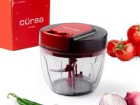 Cüraa ChopLab Lite Manual Chopper | 650 ml Portable Vegetable Chopper| Mini Chopper for Kitchen with Stainless Steel Blades for Chopping Onion, Ginger, Garlic, Vegetables, Herbs, Nuts | Red