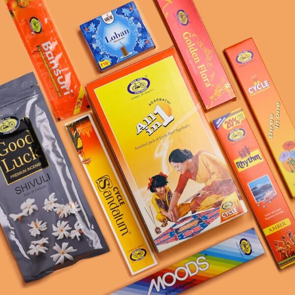 Cycle Pure All in One Assorted Incense Sticks 8 Assorted Agarbathi Packets/Floral, Woody, Masala, Fruity, Natural Fragrance| Pack of 1/173 N Per Pack