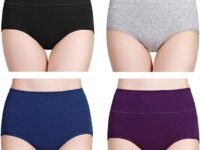 DIVING DEEP Women's Briefs, 4 Pack, High Waisted Underwear, Comfortable Cotton Panties