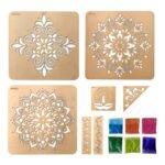 DIY Rangoli Designs Tools Kit with Rangoli Stencils Set - 6 Rangoli Color Set (Wood, 30x 30 cm) 3 in 1 Set, Rangoli Stencils Big Size