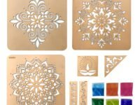 DIY Rangoli Designs Tools Kit with Rangoli Stencils Set - 6 Rangoli Color Set (Wood, 30x 30 cm) 3 in 1 Set, Rangoli Stencils Big Size