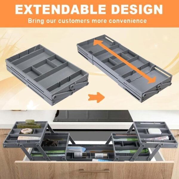 Desk Drawer Organizer Folding Drawer Organizer Tray with 2 Sliding Dividers Desk Organizers and Accessories Makeup Vanity Jewelry and Small Office Supplies Office Charger Cables Stationeries