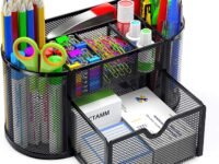 Desk Organizer Mesh Desktop Office Supplies Multi-functional Caddy Pen Holder Stationery with 8 Compartments and 1 Drawer for Office, Home, School, Classroom by Pipishell