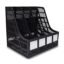 Desktop Magazine Holder Countertop Desk File Organizer 4 Compartments | Plastic Vertical File Dividers Book Holder & Cabinet Document Storage Rack (Black, Step Shelf)