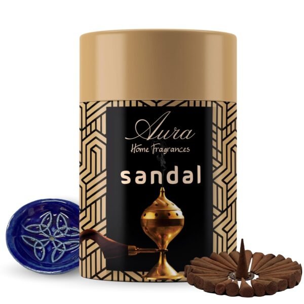 Devdarshan Aura Dhoop Batti Incense Cones 150g with Free Ceramic Holder – Ideal for Pooja, Meditation, Festivals & Spiritual Activities, Removes Negativity & Promotes Serenity (Sandal)