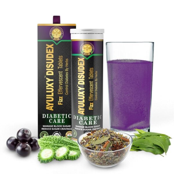 Disudex Fizz | Lab Certificate Attached | For High Blood Sugar, HbA1c & Dia-betes Support | Neem Karela Jamun with 13 Herbs | Ayurvedic Effervescent Tablets | (20 Tablets Pack of 1)