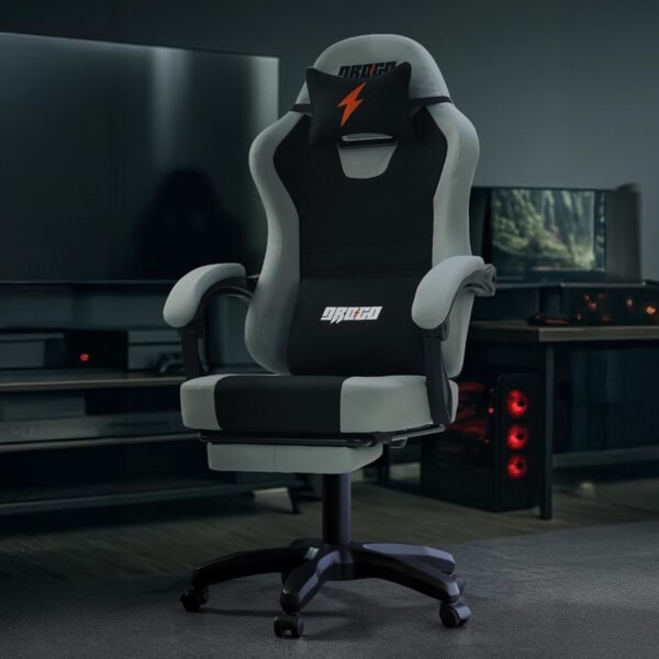 Drogo Aura Ergonomic Gaming Chair With Premium PU Leather Fabric, Linkage Armrest, Adjustable Neck & Lumbar Pillow | Computer Chair For Study | Office Chairs For Work From Home With Recline(LightGrey)