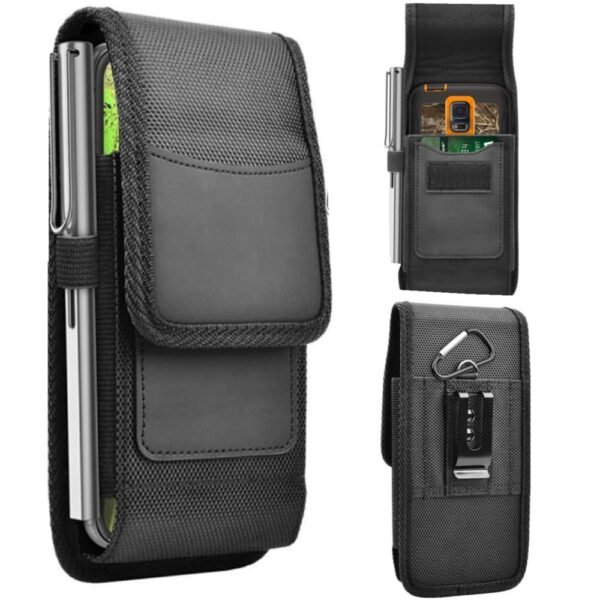 Dual Phone Holster,Belt Phone Pouch, Large Smartphone Pouch Cell Phone Holder, Multi-Purpose Tactical Cell Phone Holder for Work, Hiking, Camping, Barbecue, Rescue (Black)