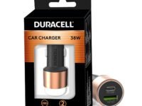 Duracell 38W Fast Car Charger Adapter with Dual Output. Quick Charge, Type C PD 20W & Qualcomm Certified 3.0 Compatible for iPhone, All Smartphones, Tablets & More (Copper & Black)