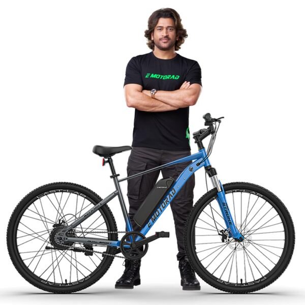 E MOTORAD - RIDE THE ELECTRIC REVOLUTION Unisex X1 Mountain Electric Cycle with Removable Battery, 27.5inch Wheel Size, Front Suspension, 250W BLDC Motor, 90% Assembled (7.65Ah Battery, Blue)