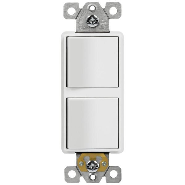 ENERLITES Double Paddle Rocker Decorator Switch, Clamp-Type Back Insert Wiring, Copper Wires Only, Single Pole, Residential/Commercial Grade, 15A 120-277VAC, 62834-W-N, White (New Model)