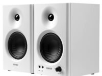 Edifier MR4 Studio Monitor - Smooth Frequency, 1' Silk Dome Tweeter, 4' Diaphragm Woofer, Wooden, RCA TRS, AUX, Ideal for Content Creators - White