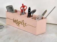 Elan All In One Multifunctional Office Supplies Metal Desk Organizer- Powder Pink (Inspire), Stationery