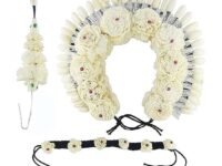 Elite Trade Odissi Dance Flower Gajra for Women and Girls - Off White, 3 Count (Pack of 3) - Hair Accessory for Odissi Dance
